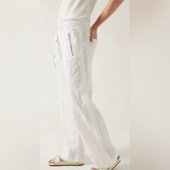 NWT Athleta Calla Lily White Cabo Linen Wide Leg Pants Size 8 - Picture 1 of 16